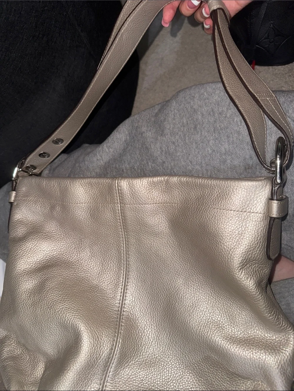 Gray Coach Leather Shoulder Bag - Classic Pebbled Hobo Y2K